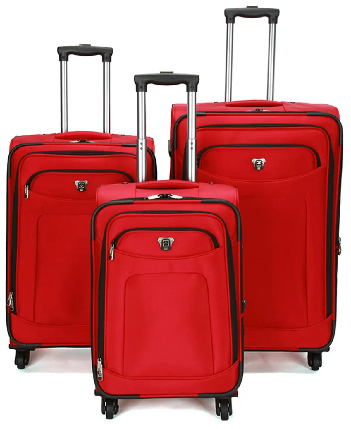 Suissewin Swiss Luggage Suitcase Lightweight with 8 wheel 360 degree rolling SoftCase 3PCS Set SN8109ABC Red