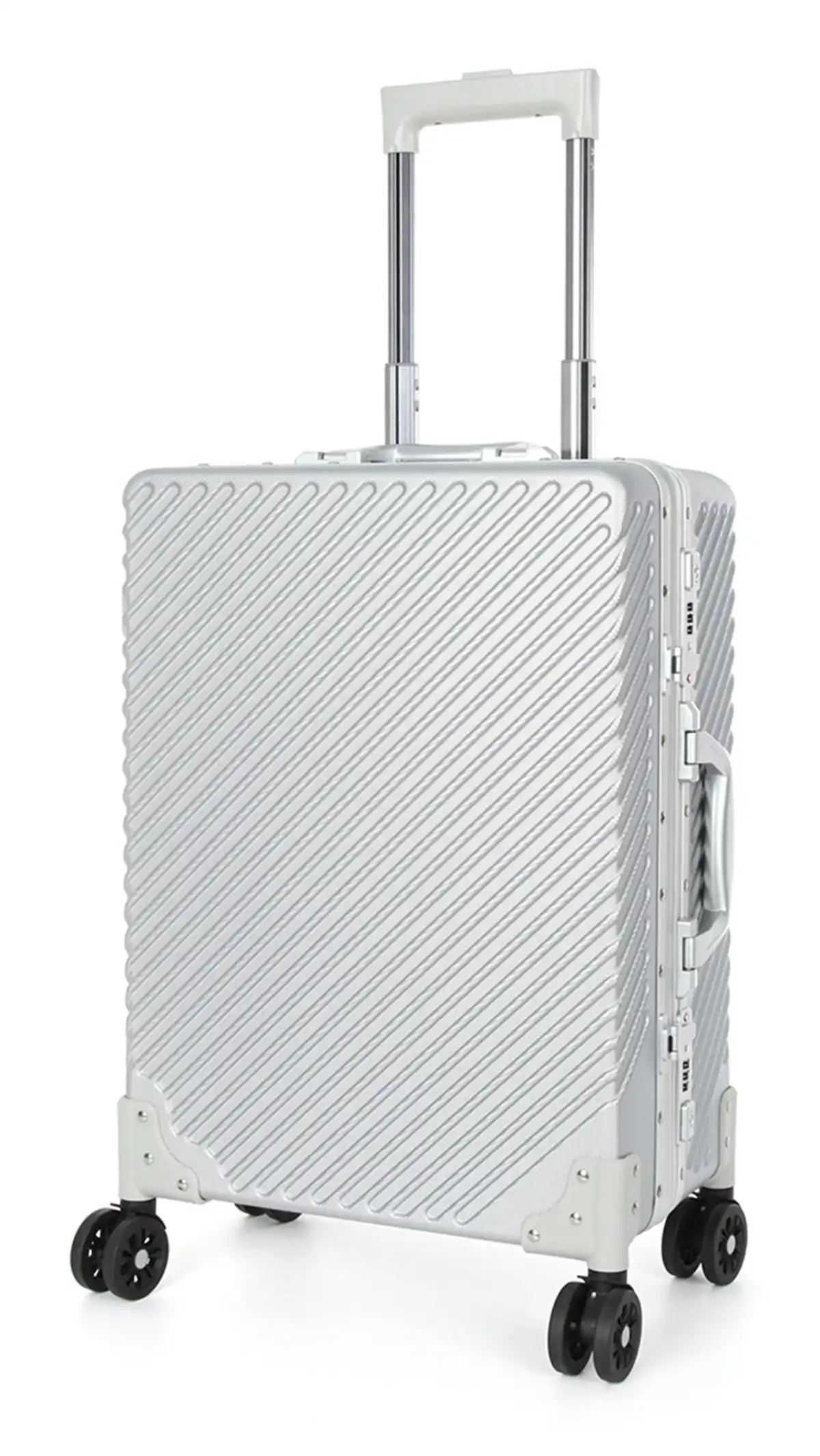 Suissewin Swiss Aluminium Luggage Suitcase Lightweight With TSA Locker 8 Wheels Carry on Hardcase SN7621A Silver