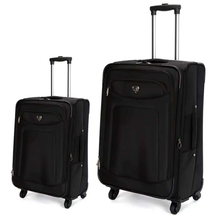 Suissewin Swiss Luggage Suitcase Lightweight with 8 wheels 360 degree rolling SoftCase 2 PCS Set Black