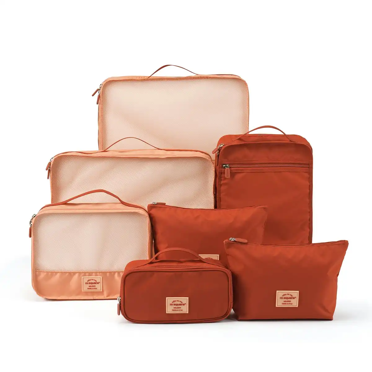 M Square Fashion Design Travel Packing Organizer Business Trip Storage Bags 7Pcs Set Red
