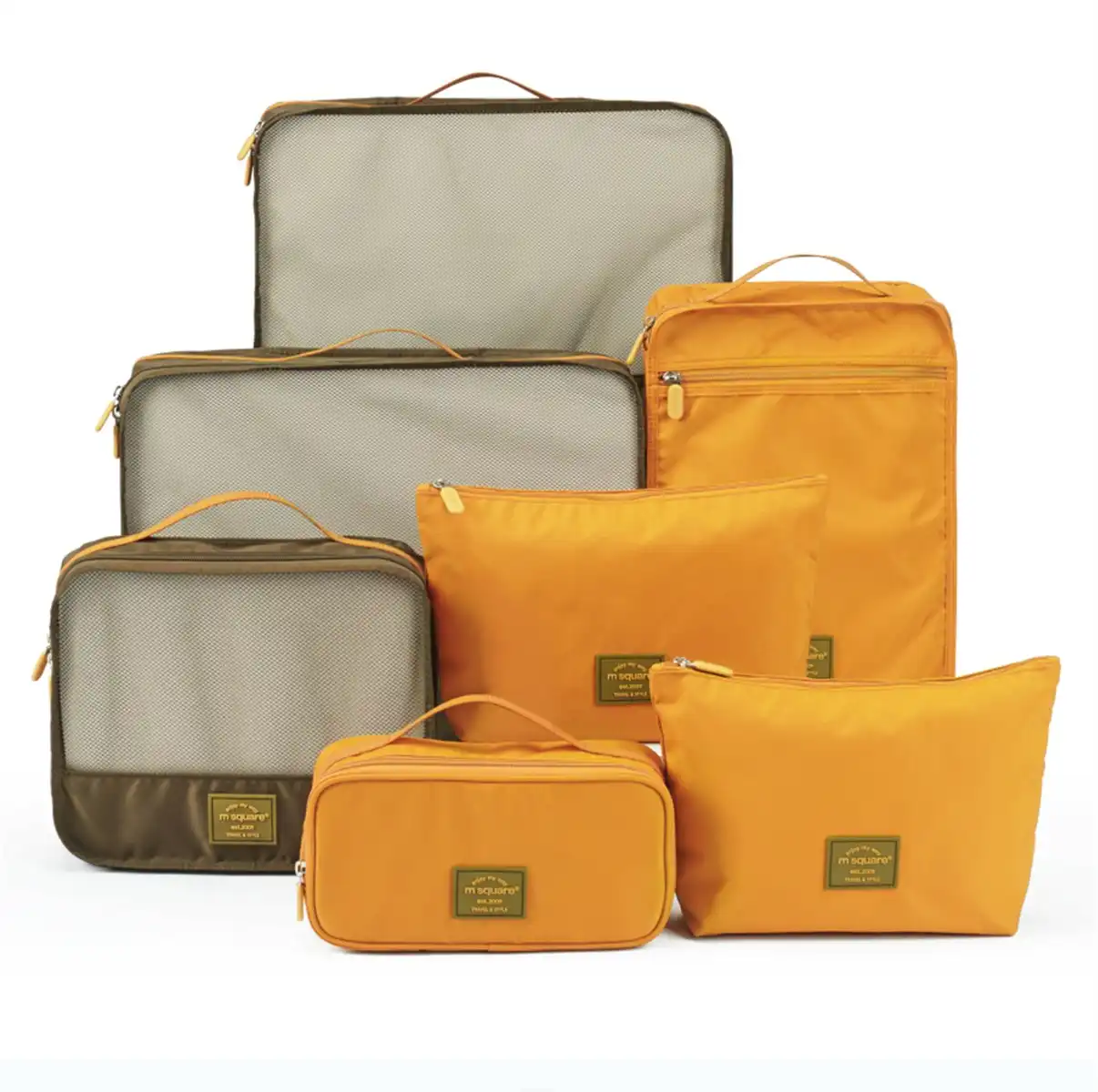 M Square Fashion Design Travel Packing Organizer Business Trip Storage Bags 7Pcs Set Yellow