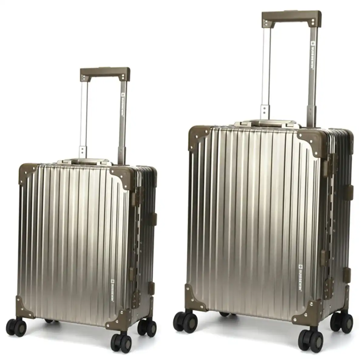 Suissewin Swiss Full Aluminium Luggage Suitcase Lightweight TSA locker 8 wheels HardCase 2PCS Set SN1195AB