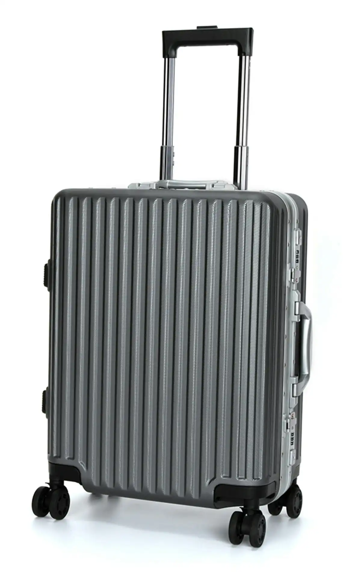Suissewin Swiss Aluminium Luggage Suitcase Lightweight With TSA Locker 8 Wheel Carry on Hardcase SN7619A Silver Grey