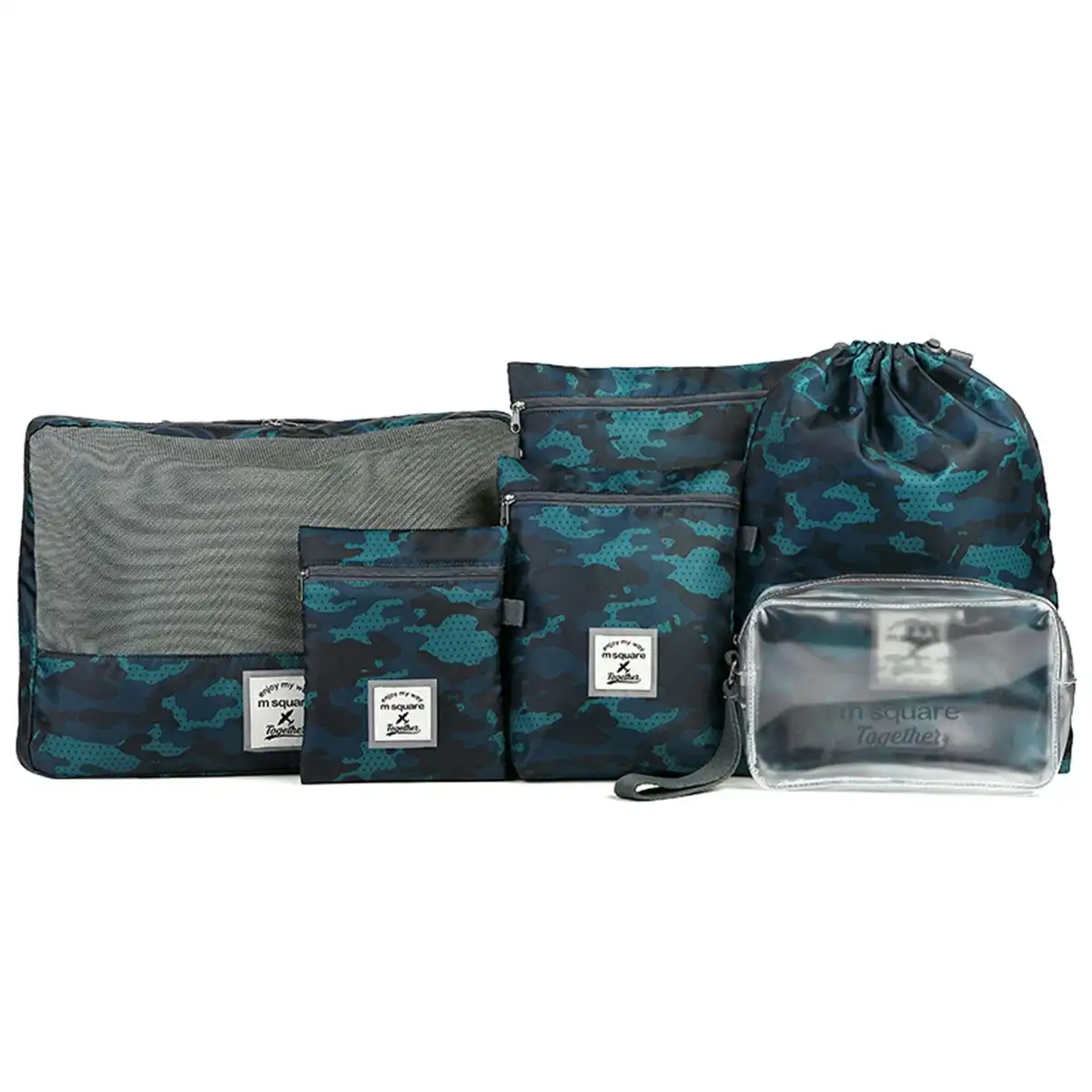M Square Fashion Design Easy Packing Travel kit Bag With 6pcs Set Blue