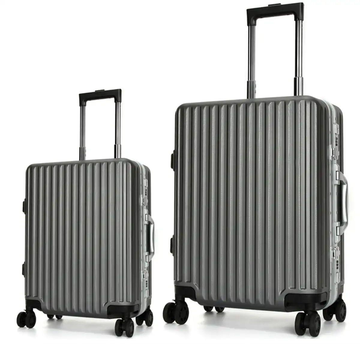 Suissewin Swiss Aluminium Luggage Suitcase Lightweight With TSA Locker 8 Wheels Hardcase 2 Pieces Set SN7619 Grey