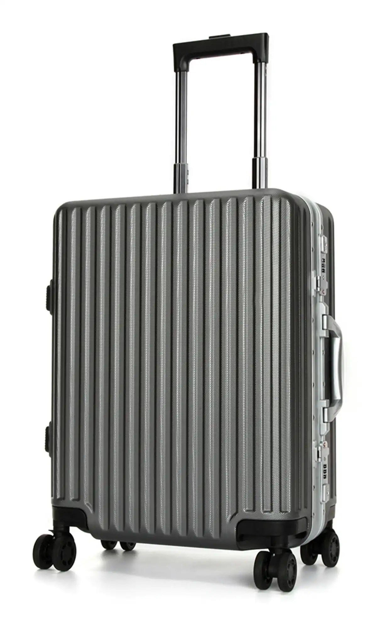 Suissewin Swiss Aluminium Luggage Suitcase Lightweight With TSA Locker 8 Wheels Check in Large Hardcase SN7619B Grey