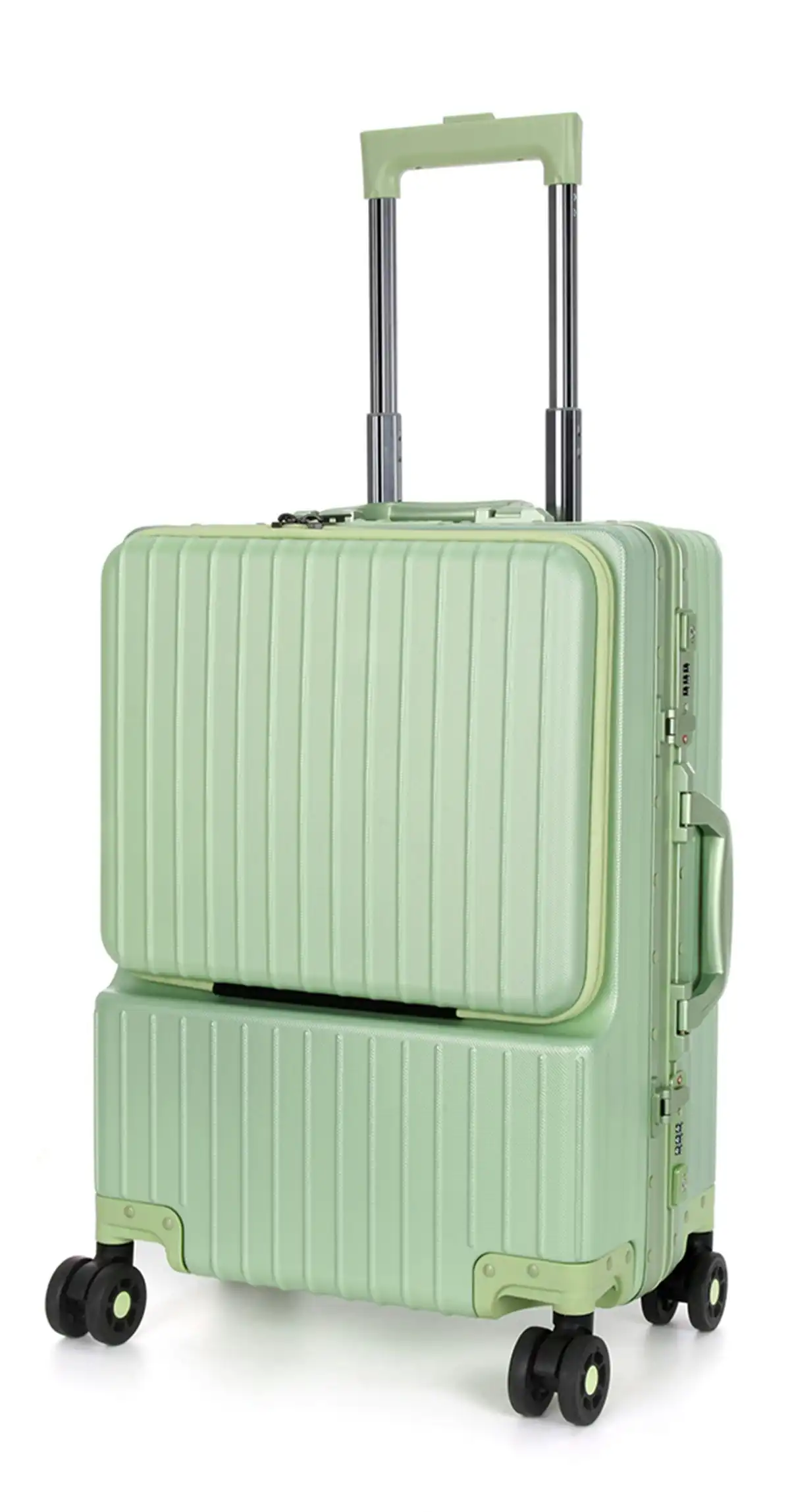 Suissewin Swiss Aluminium Luggage Suitcase Lightweight TSA locker 8 wheels Carry On HardCase SN8610A Green