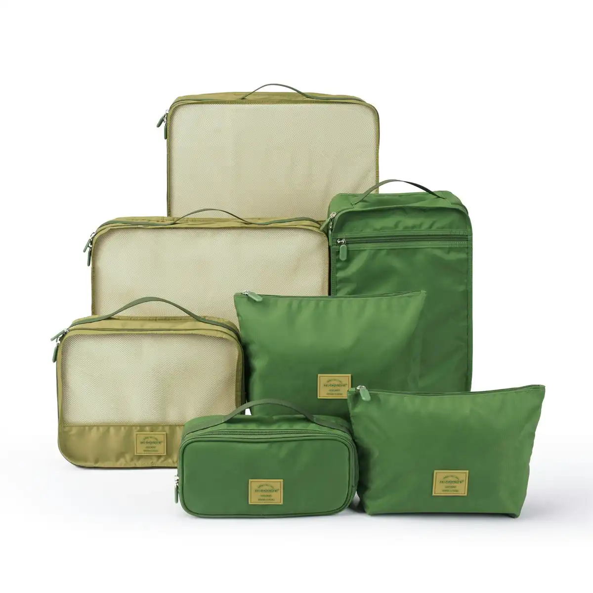 M Square Fashion Design Travel Packing Organizer Business Trip Storage Bags 7Pcs Set Green