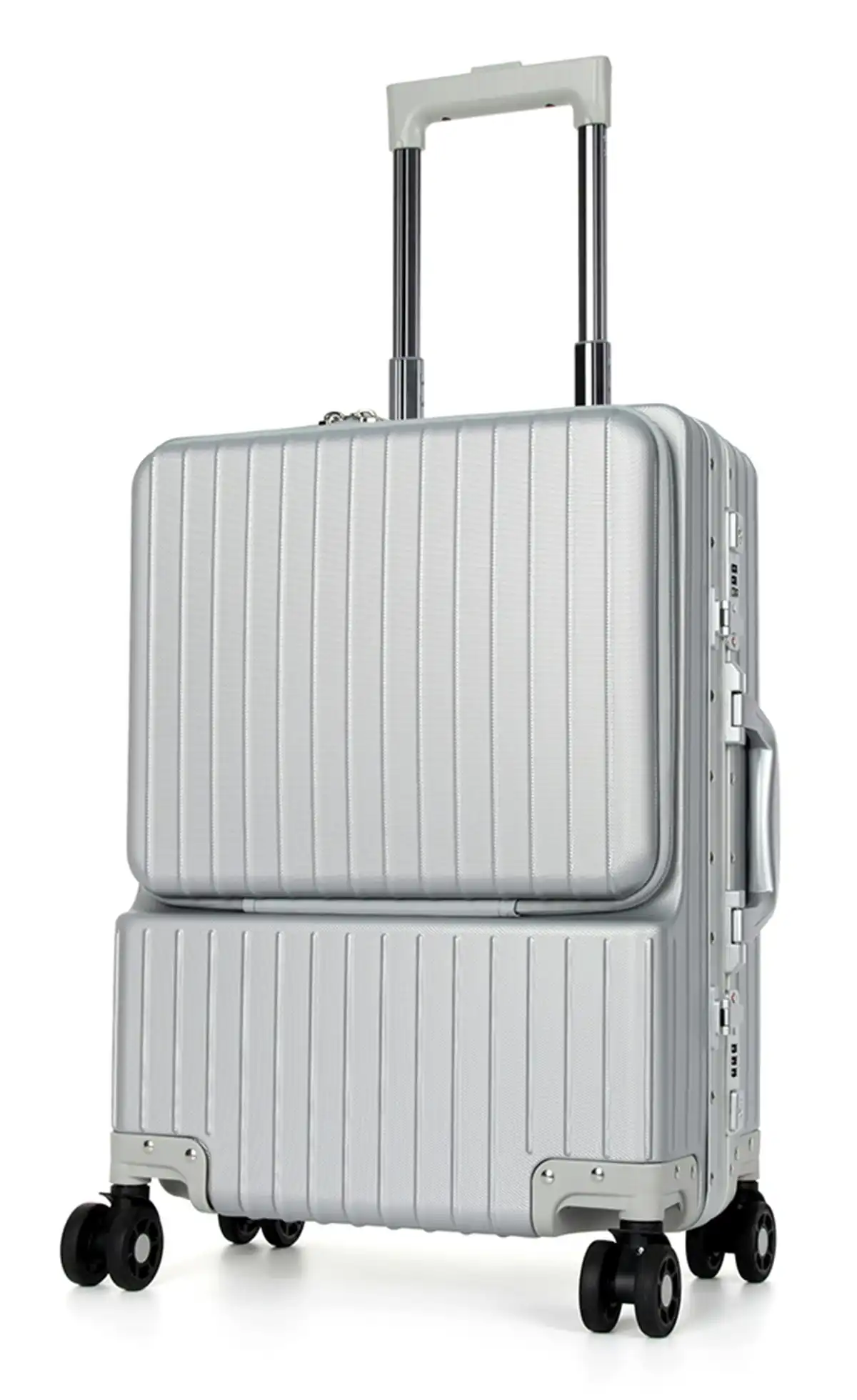 Suissewin Swiss Aluminium Luggage Suitcase Lightweight TSA locker 8 wheels Check In HardCase SN8610B Silver