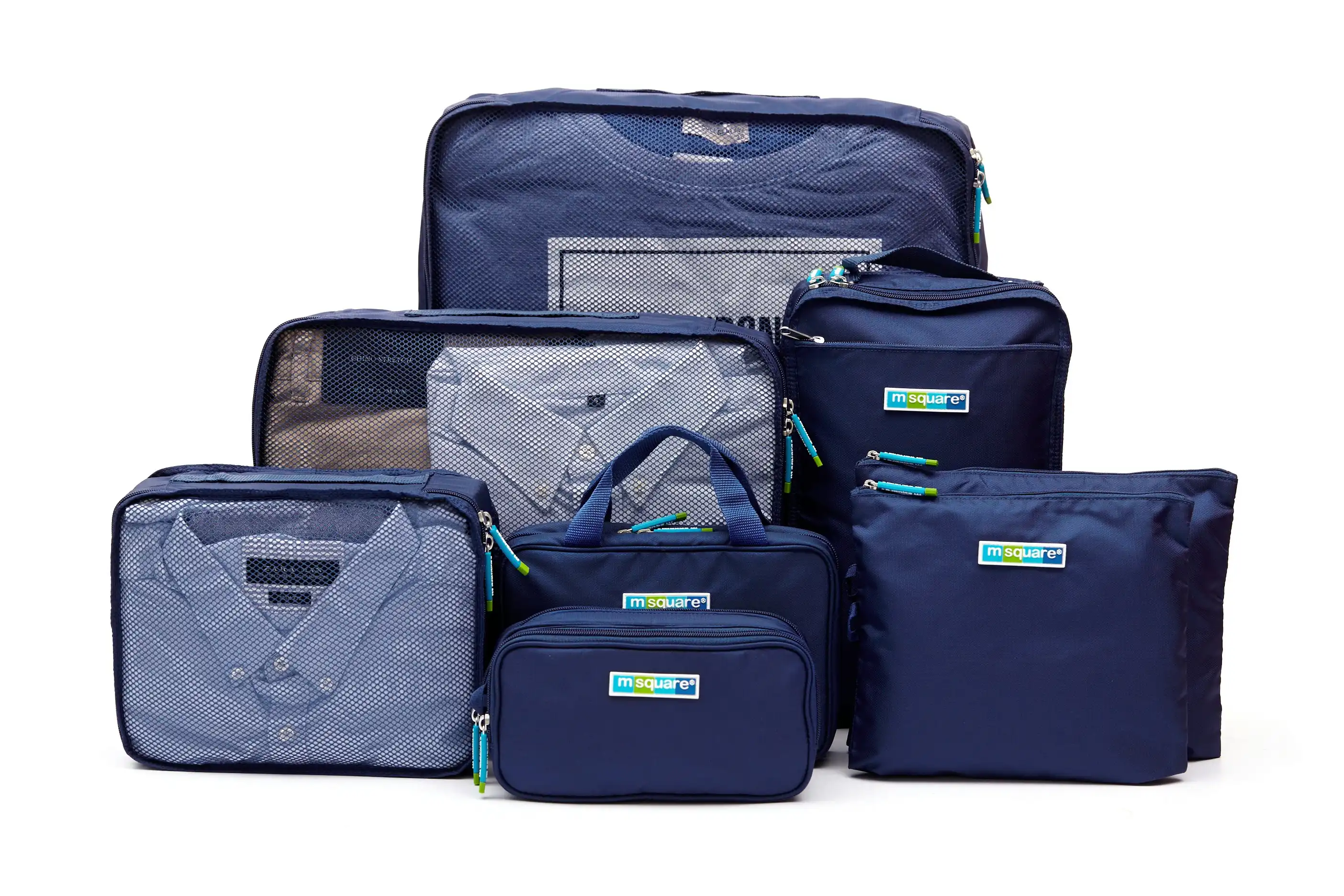 M Square Travel Luggage Packing Organizer 8 Pcs Set Storage Bags Packing Collection Pouch Blue