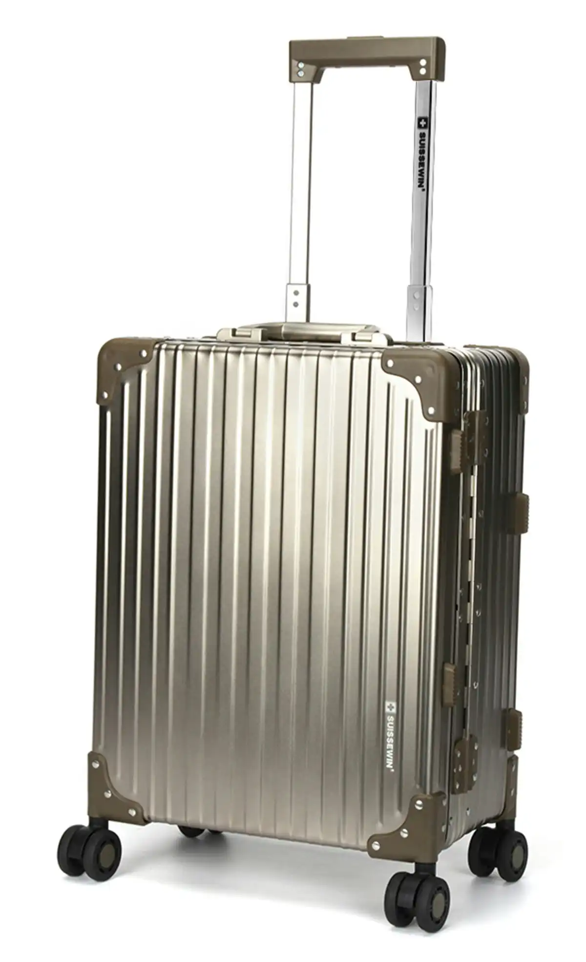 Suissewin Swiss Full Aluminium Luggage Suitcase Lightweight TSA locker 8 wheels Carry On HardCase SN1195A