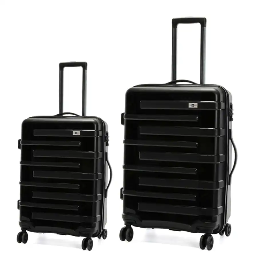 Suissewin Swiss Luggage Suitcase Lightweight With TSA Locker 8 Wheels Hardcase 2 PCS Set SN8801A&B Black
