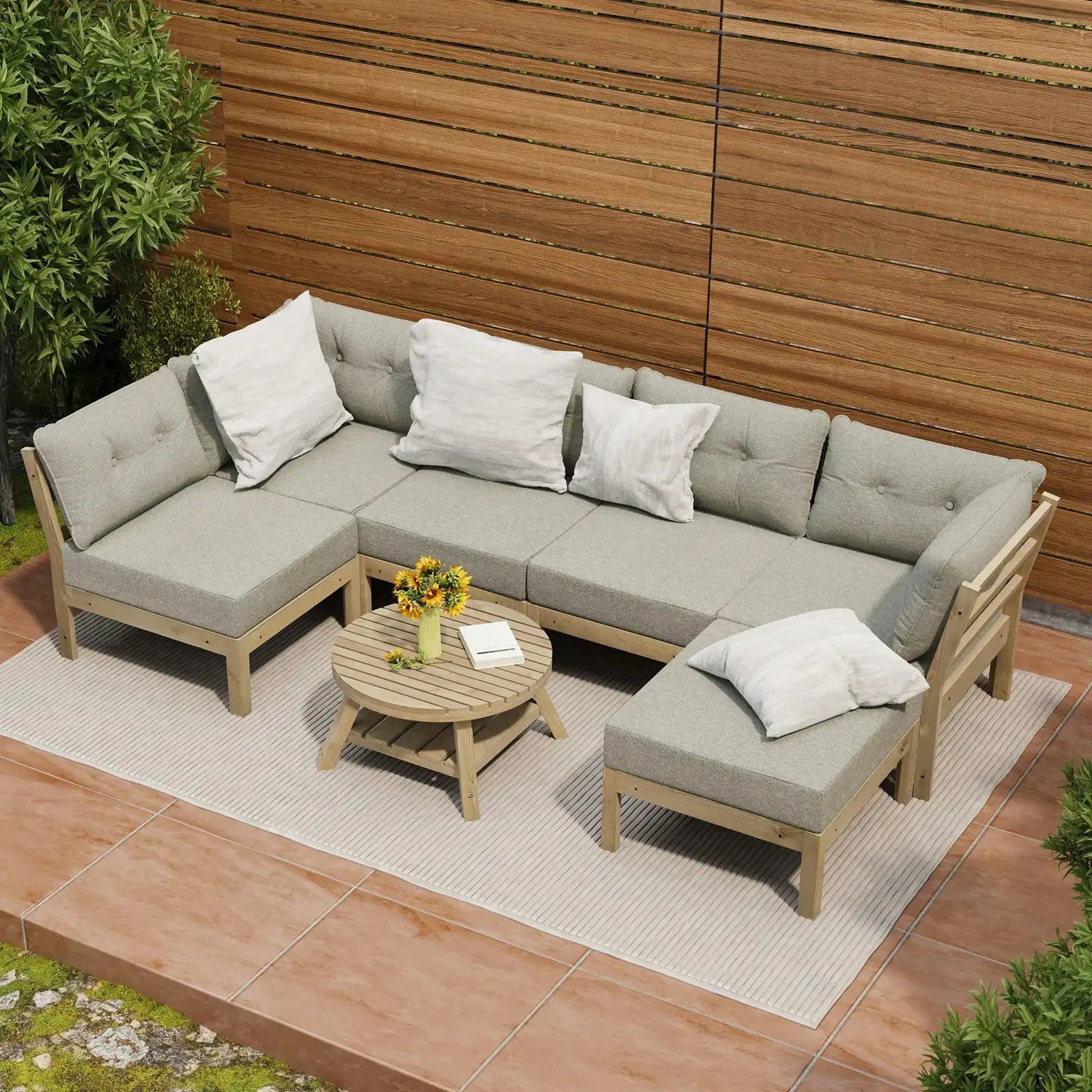 Livsip 7 Piece Outdoor Sofa Set 5-Seater Lounge Setting Garden Table Chairs