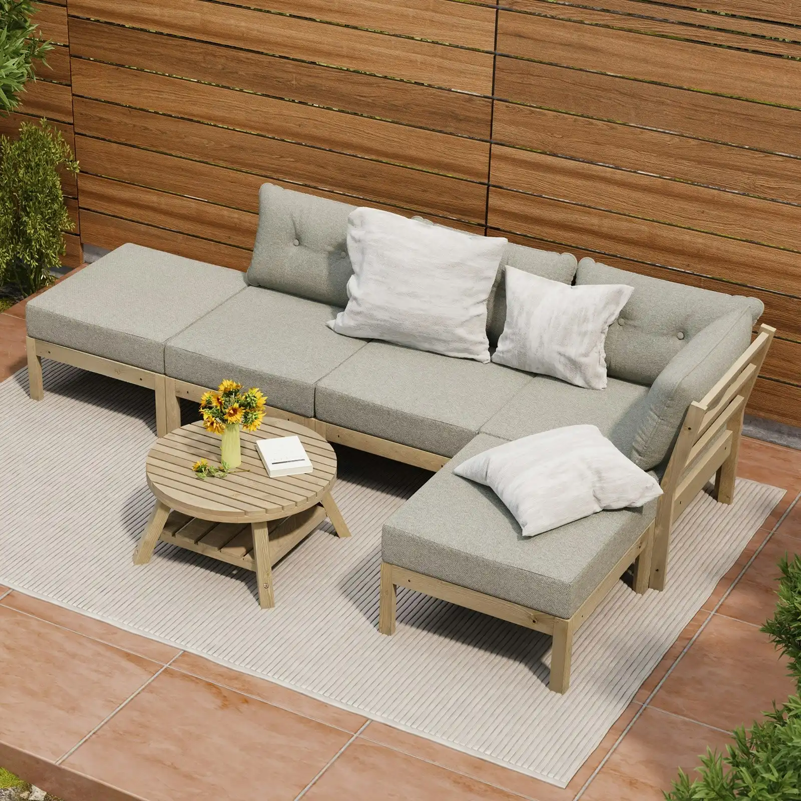 Livsip Outdoor Lounge Sofa Set 6 Piece Garden Furniture Dining Table Chairs