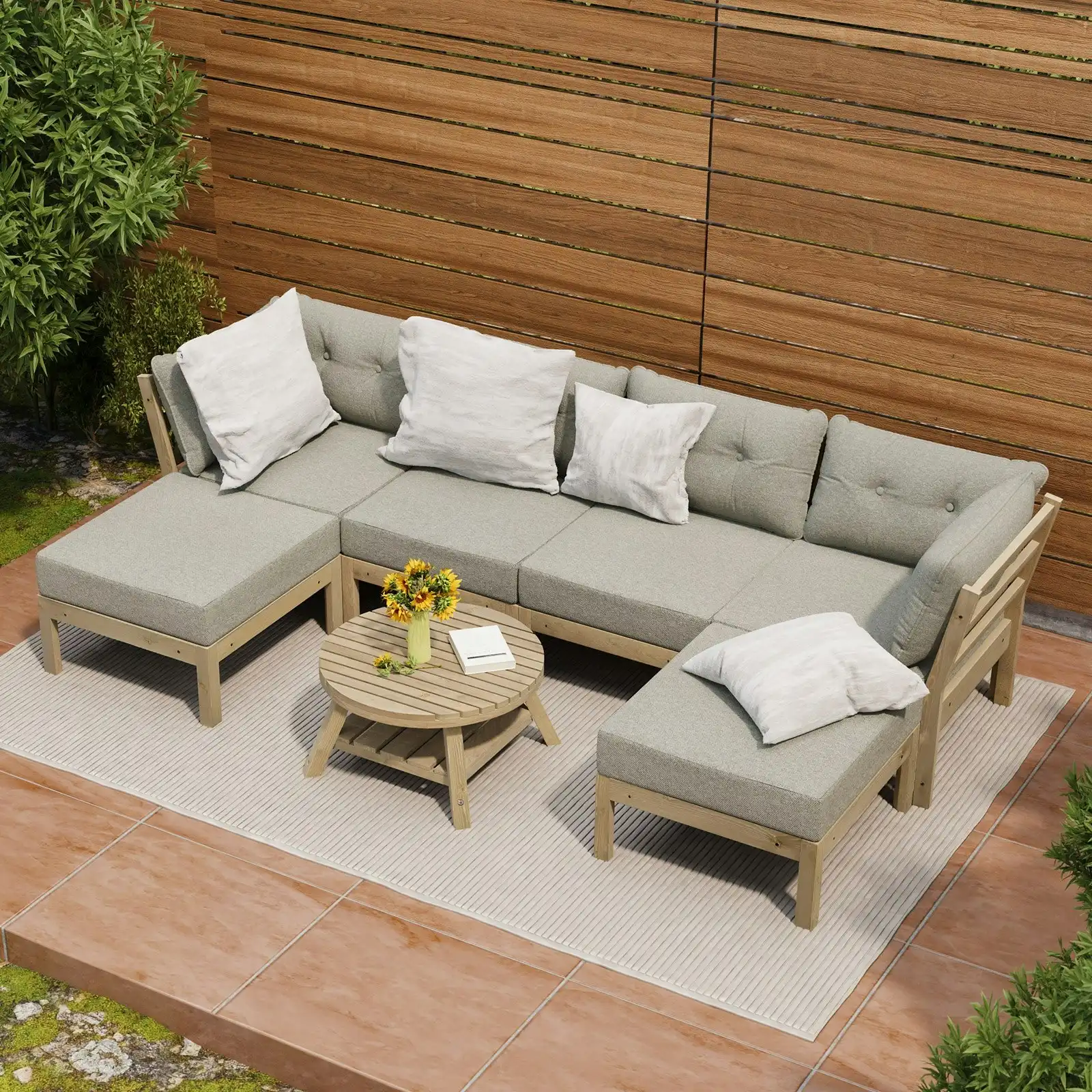 Livsip 7 Piece Outdoor Lounge Sofa Set Garden Furniture Dining Table Chairs