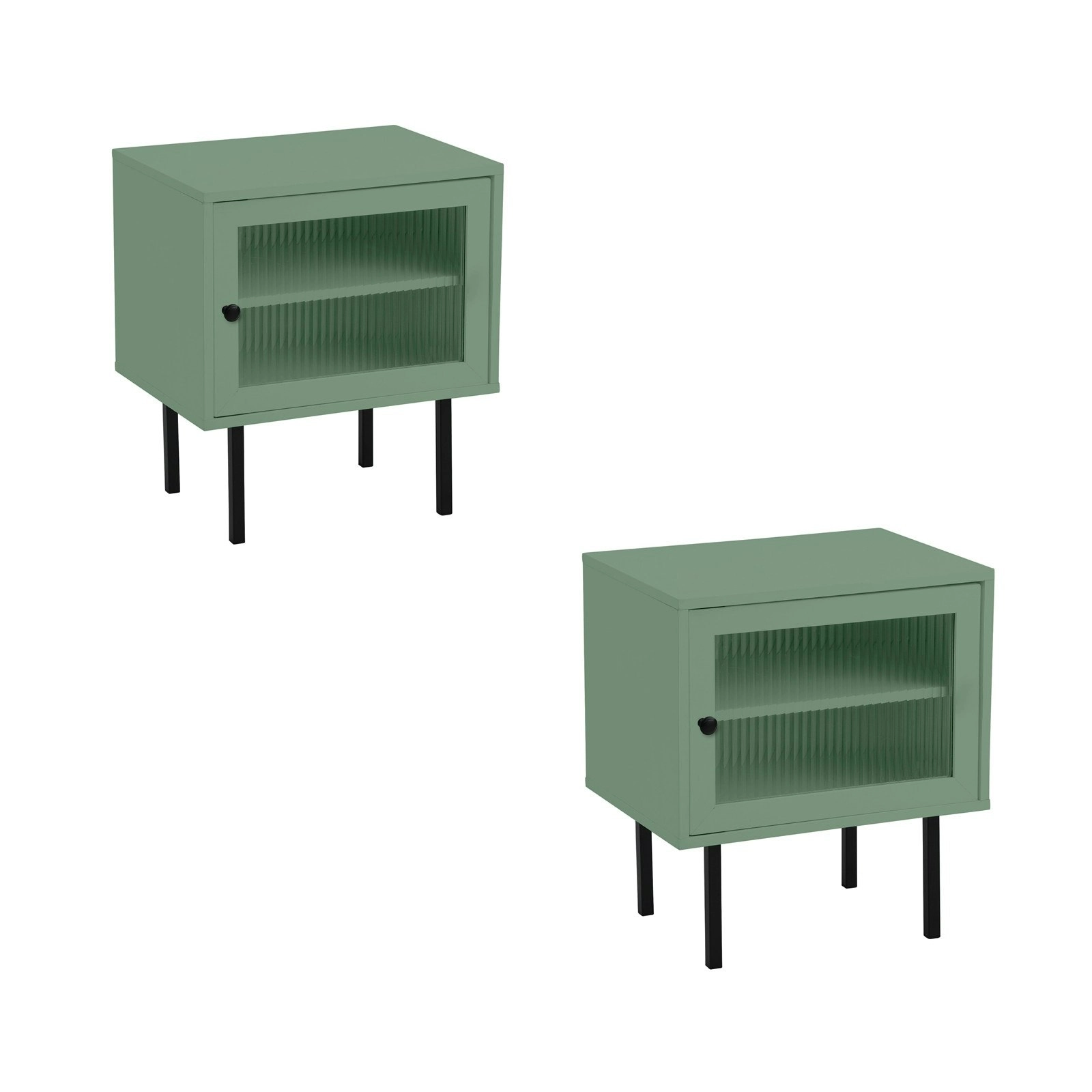 Oikiture 2X Bedside Tables Cabinet Storage Nightstand Glass Door Bedroom Green