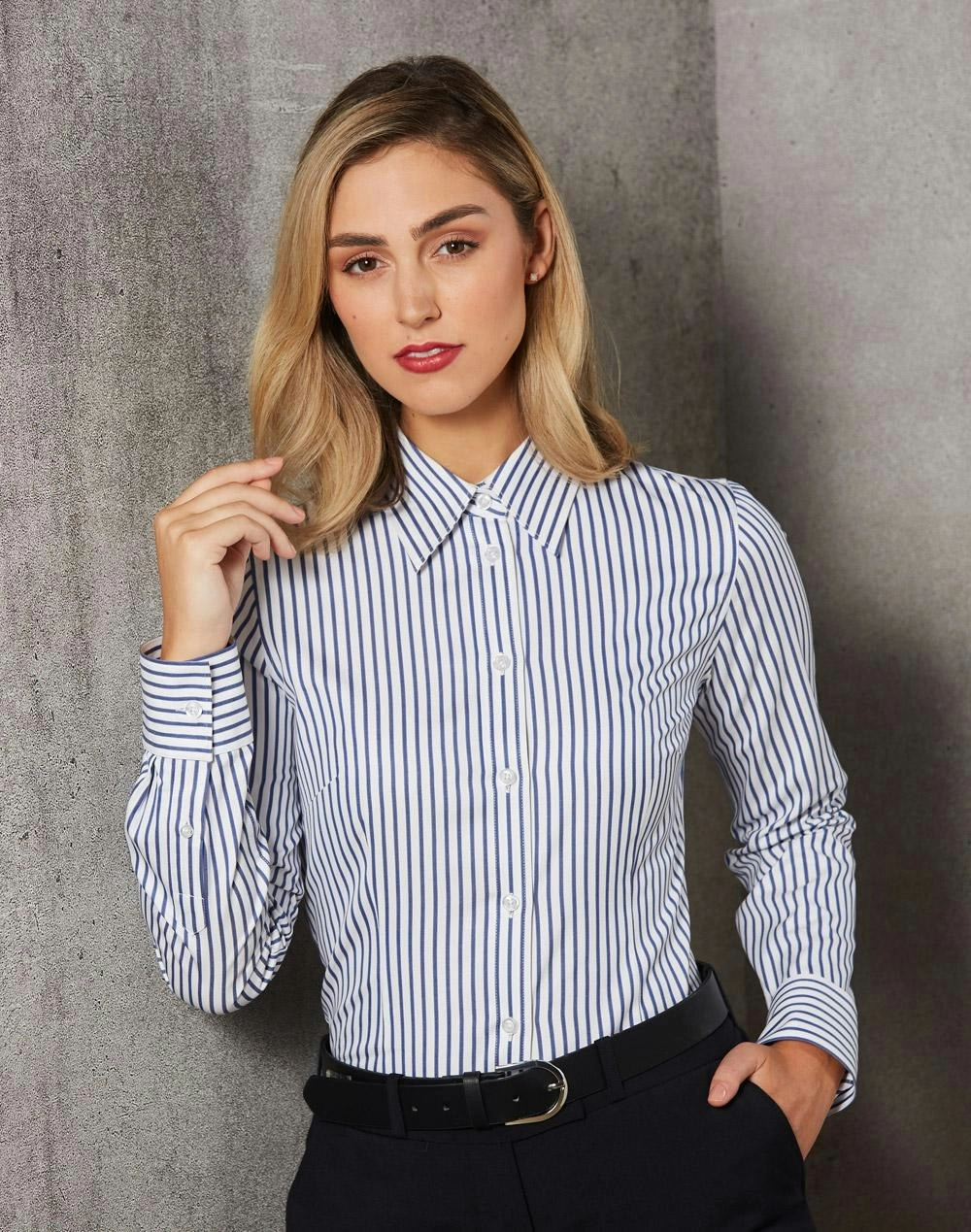 Ladies Executive Sateen Stripe Long Sleeve Shirt