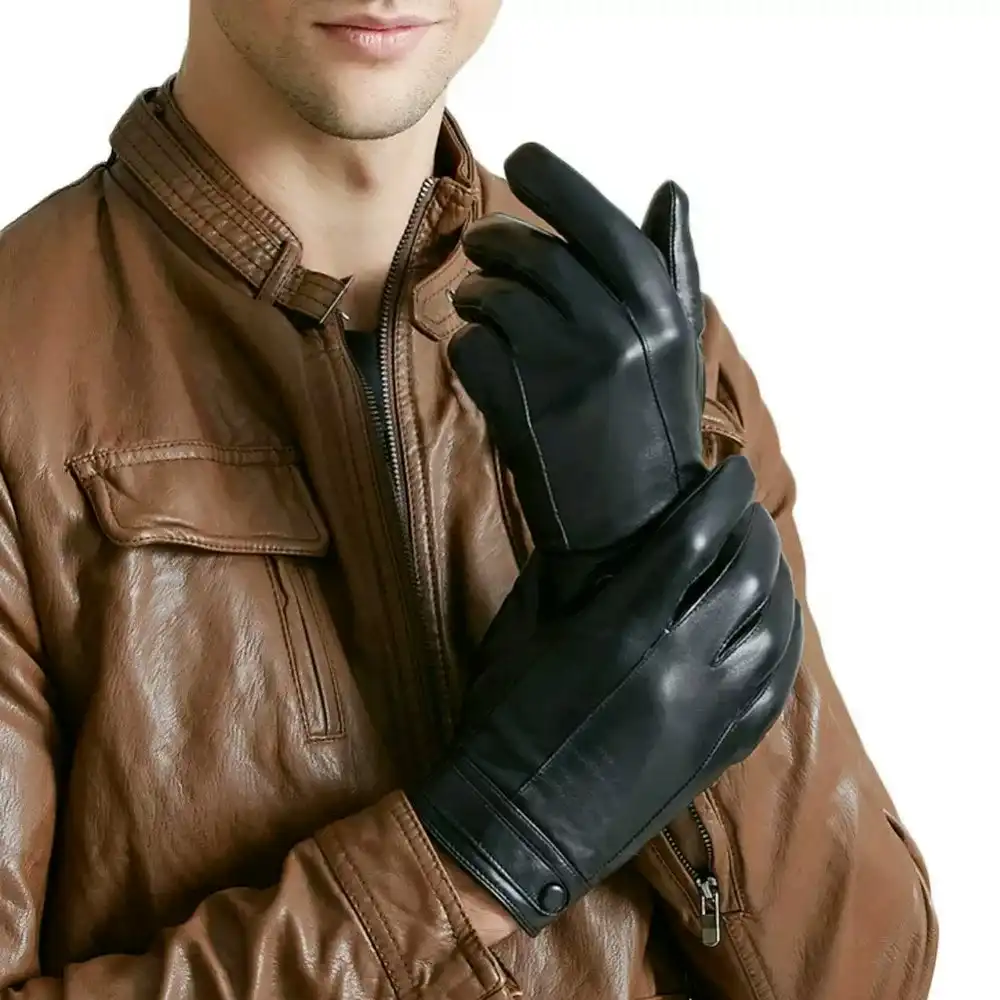 Men's Classic Leather Sheepskin Gloves-Black