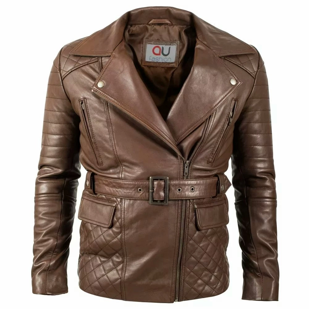 Quilted Brown Leather Coat