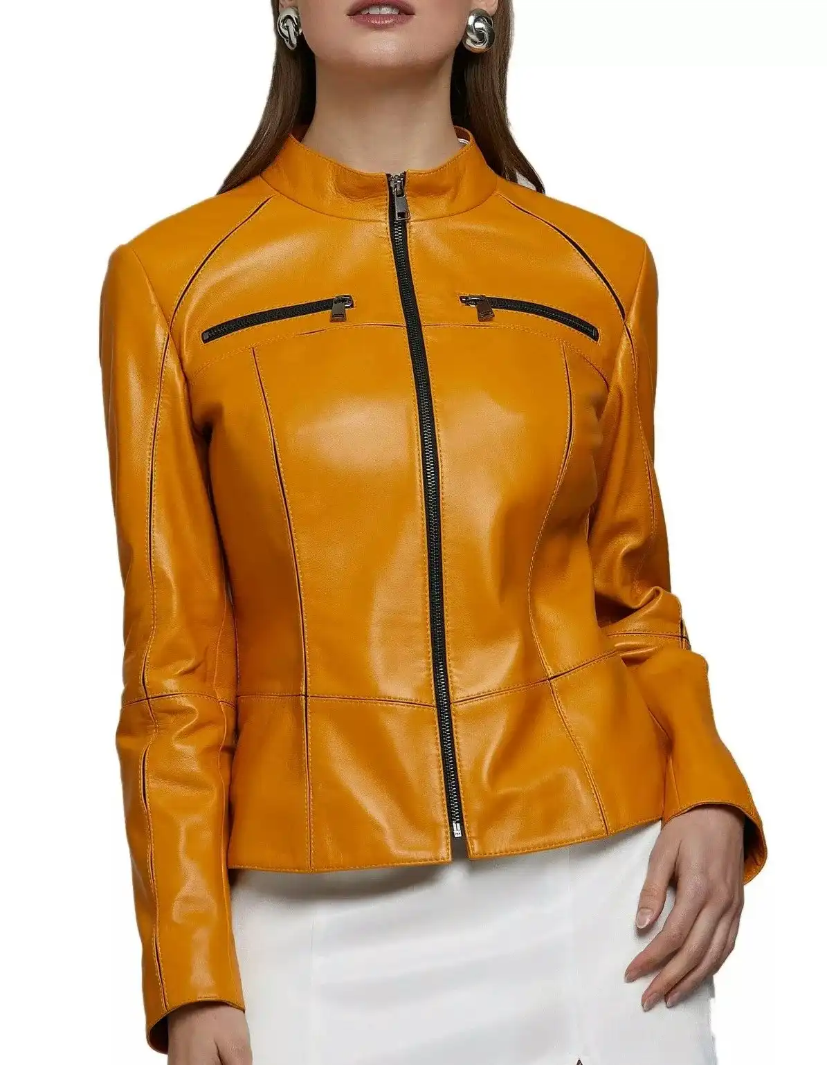 Moto Style Leather Jacket Beer colour