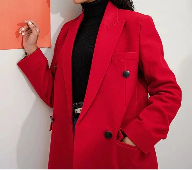 Women Red Wool Long Coat