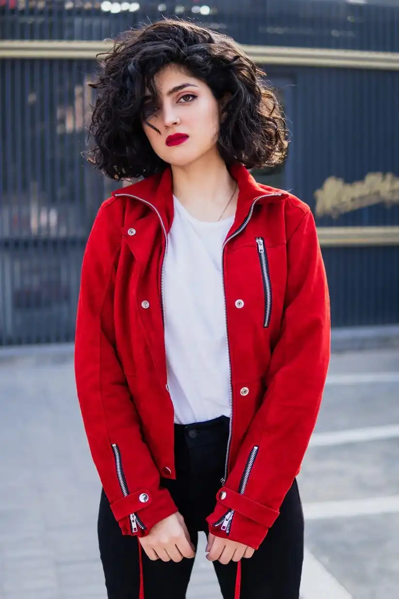 Red Suede Bomber Jacket