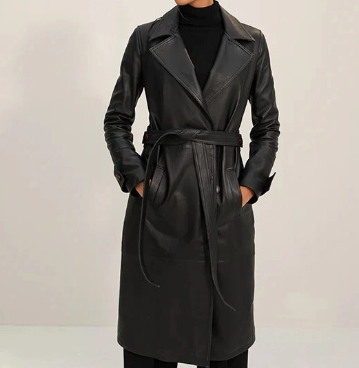 Women’s Long Coat Black Leather