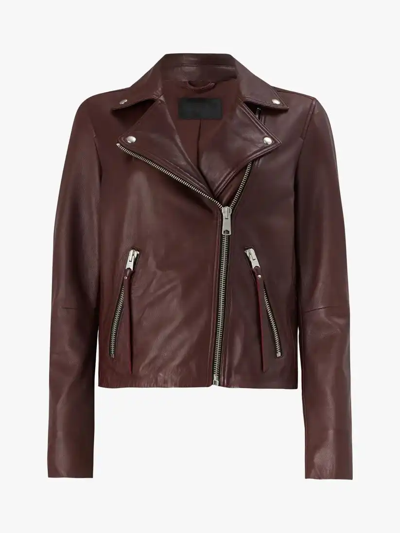 Women's Brown Notch Collar Leather Biker Jacket