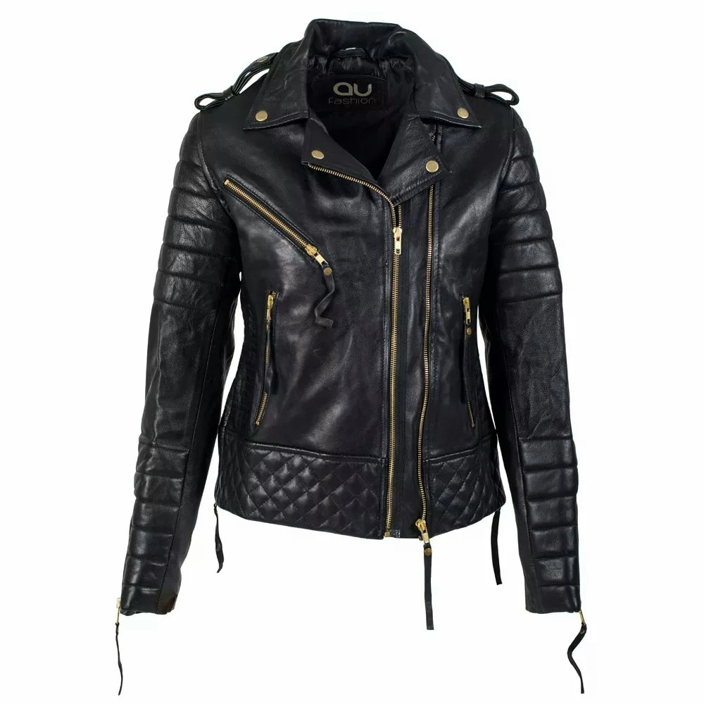 Gold Quilted Leather Jacket