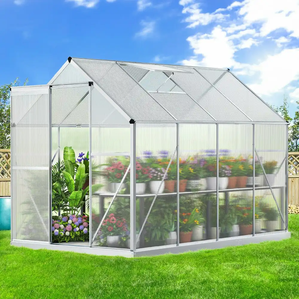 Alfordson Greenhouse Aluminium Polycarbonate Garden Storage Shed 2.5x1.9x1.8M