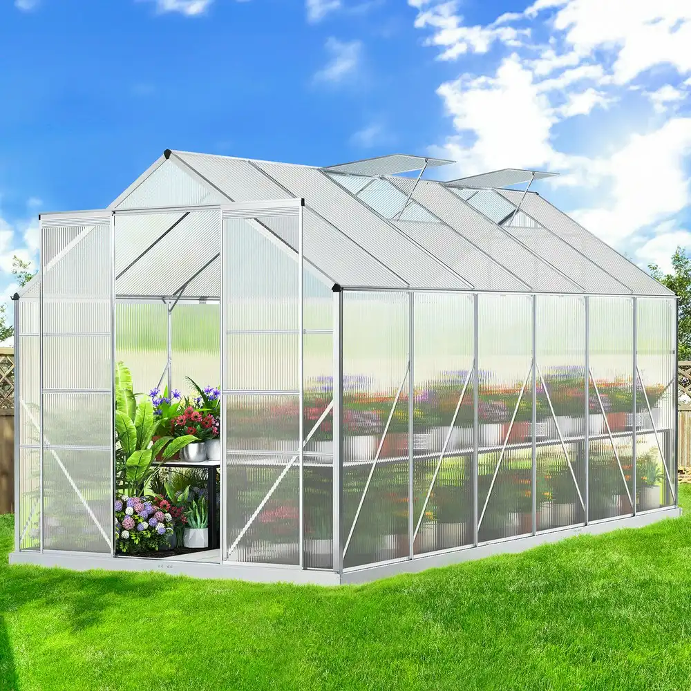 Alfordson Greenhouse Aluminium Polycarbonate Garden Storage Shed 3.8x2.4x2.1M