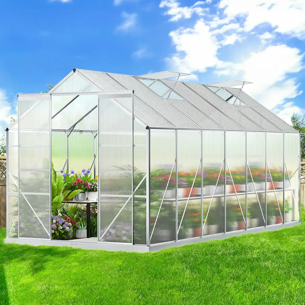 Alfordson Greenhouse Aluminium Polycarbonate Garden Storage Shed 4.4x2.4x2.1M