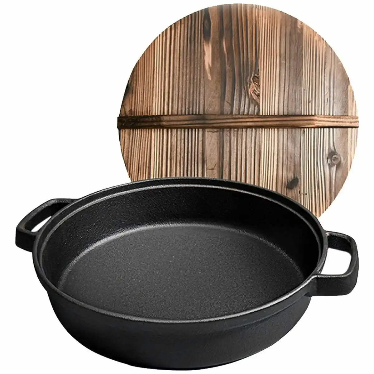Soga 29cm Deep Frying Pan with Wooden Lid