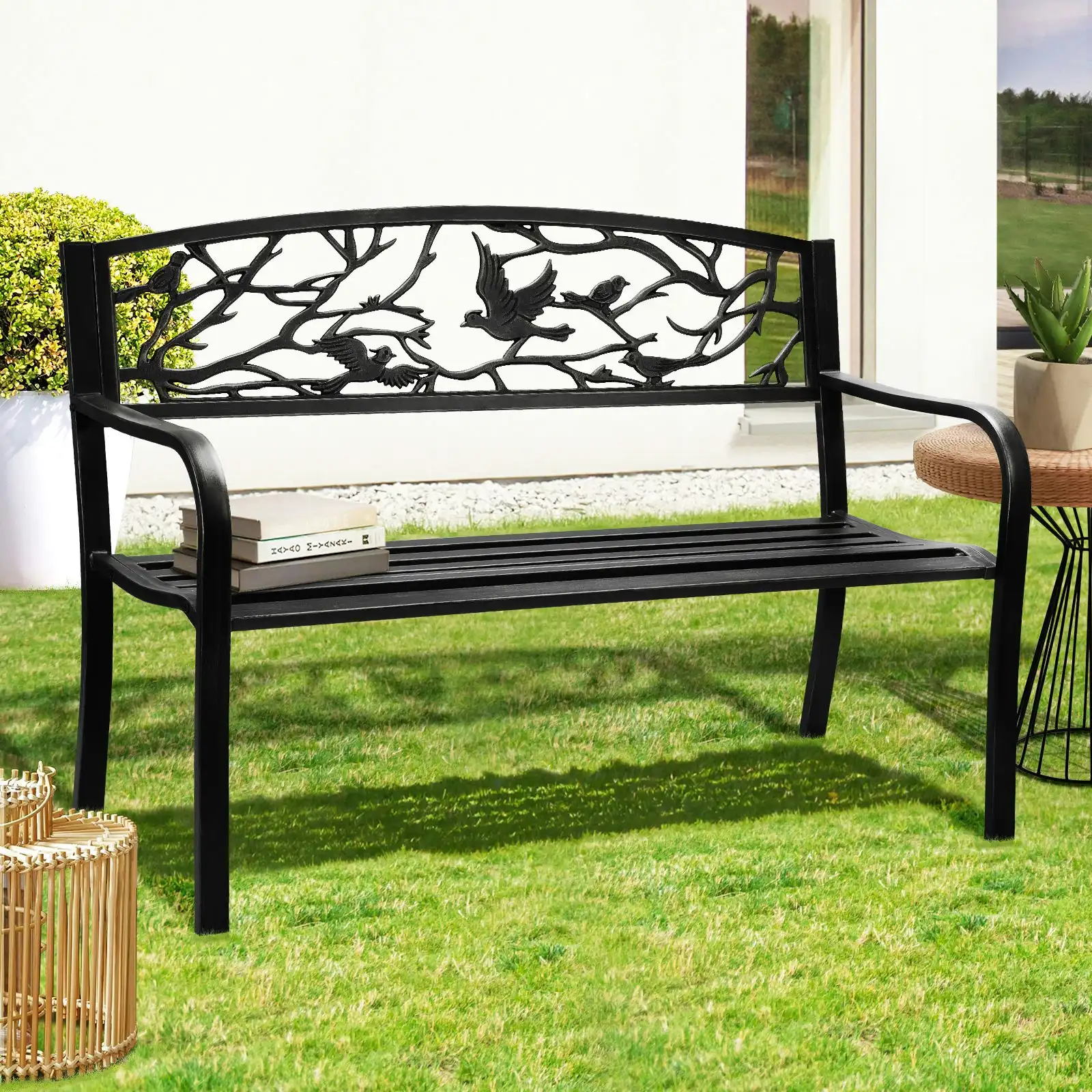 Livsip Garden Bench Seat Outdoor Chair Furniture Backyard Patio Bird Pattern
