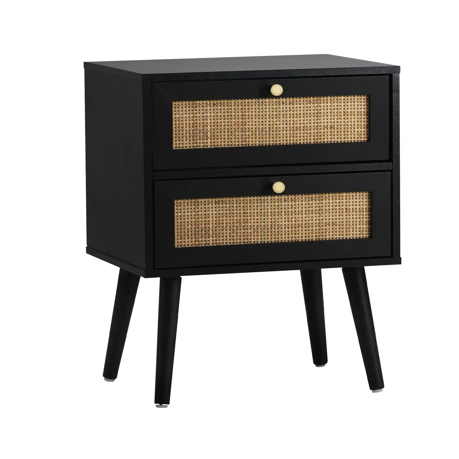 Oikiture 2X Bedside Table Side Table 2 Drawers Storage Cabinet Nightstand Rattan