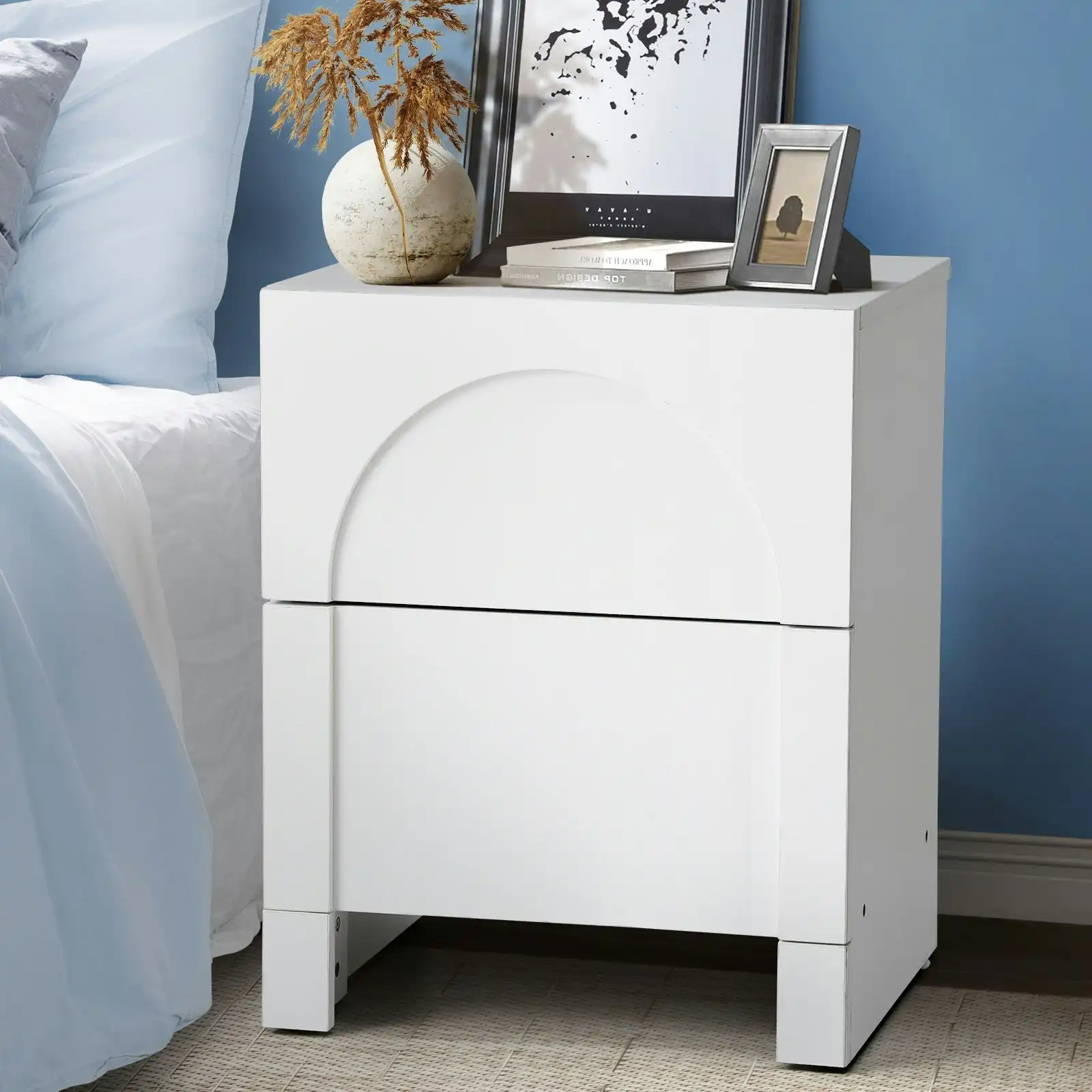 Oikiture Bedside Table 2 Drawers Side Table Storage Cabinet Nightstand White