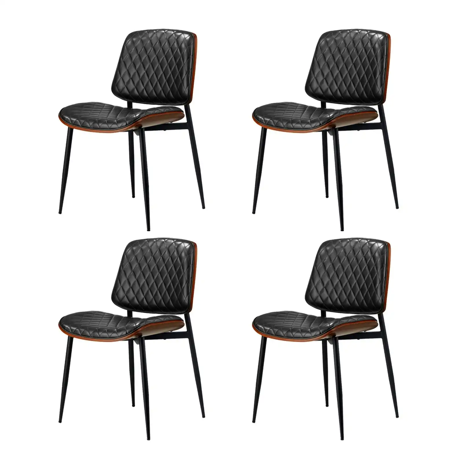 Oikiture 4x Dining Chairs Retro Faux Leather Solid Beech Wood Metal Legs Black
