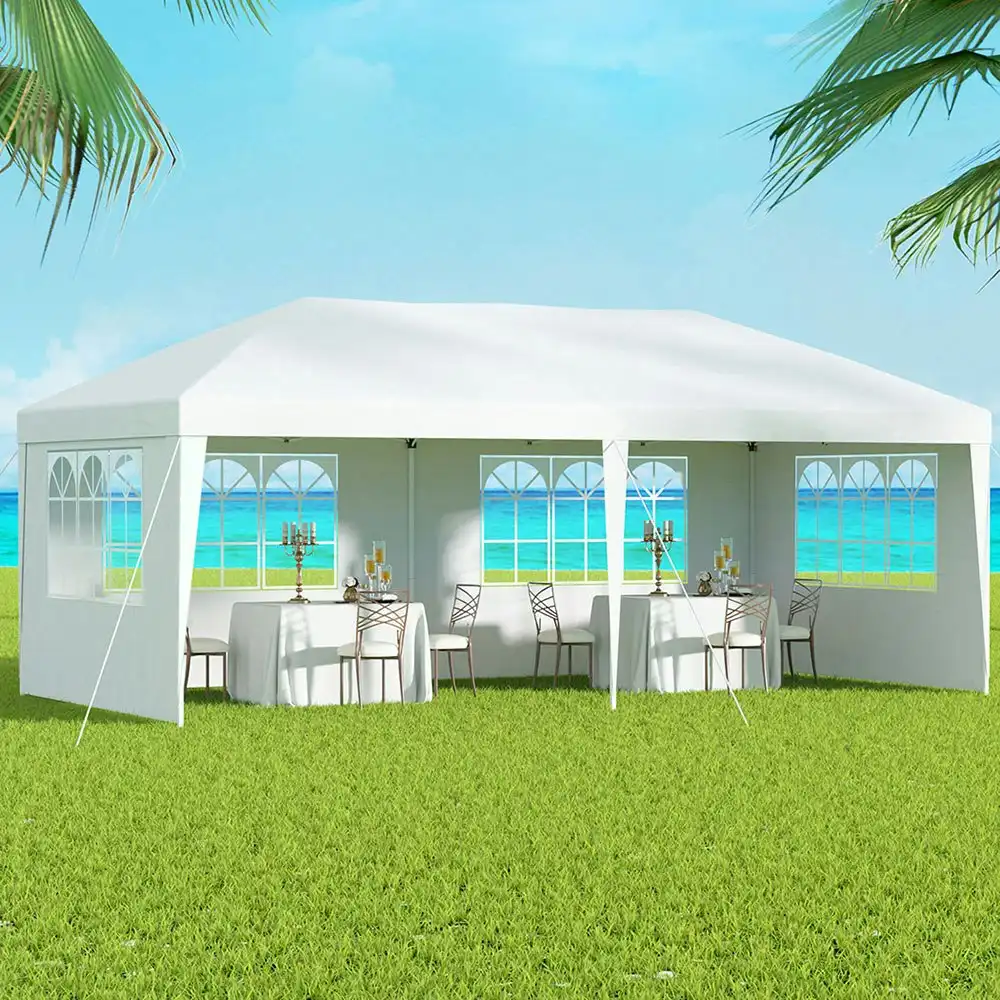 Instahut Gazebo Pop Up Marquee 3x6m Wedding Party Outdoor Camping Tent Canopy Side Wall White