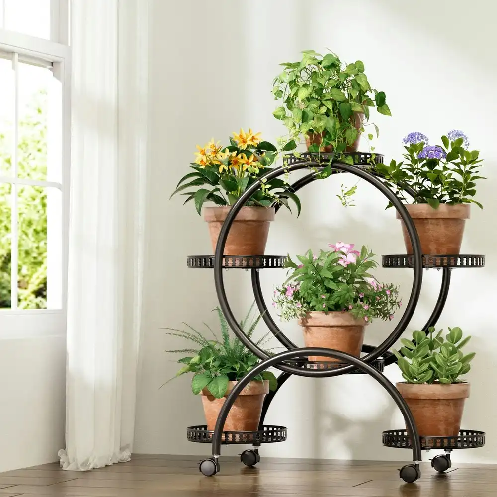 Artiss Plant Stand 6 Tier Metal Flower Pot Rack Wheels