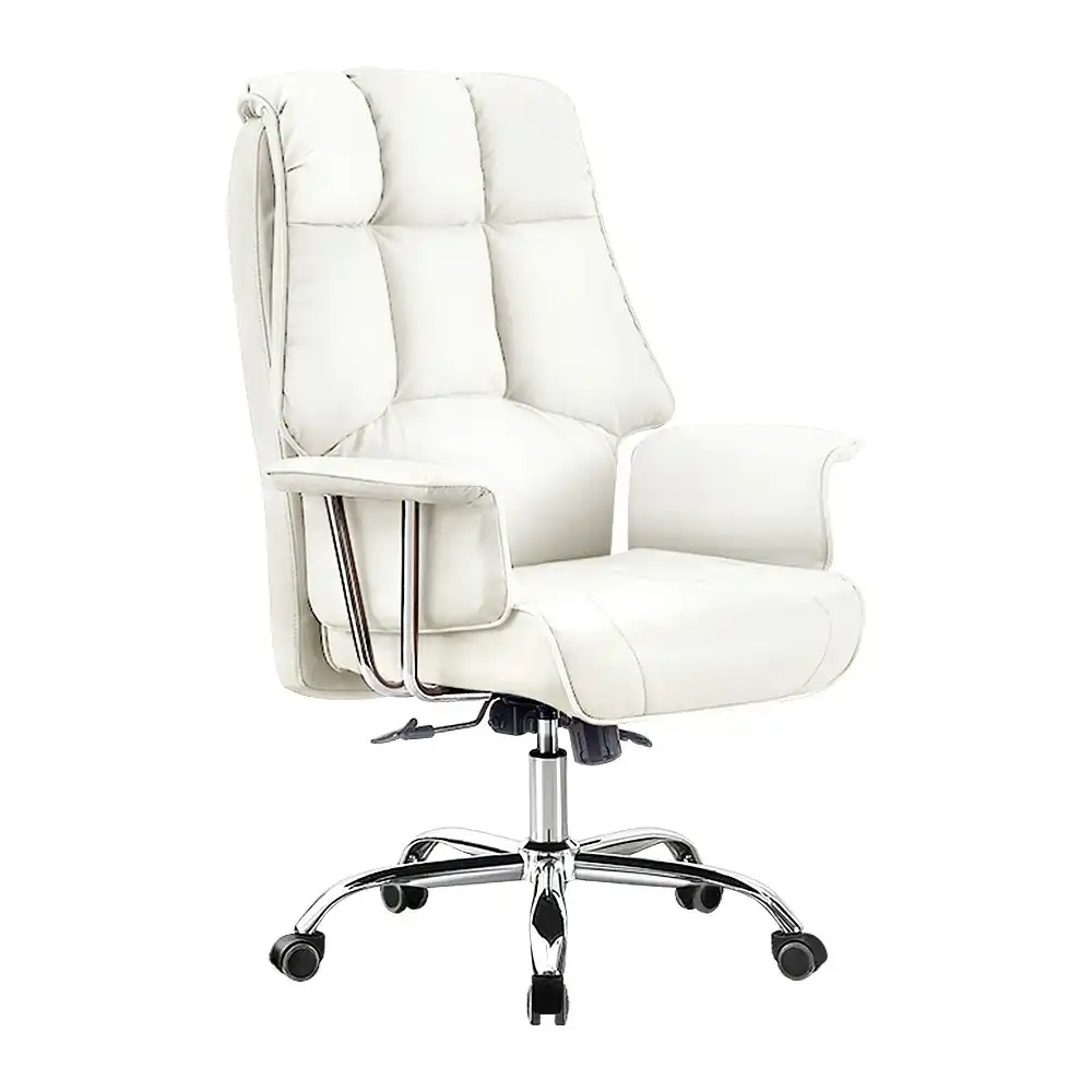 Furb Executive Office Chair PU Leather High-Back Thick Padded Back Support White