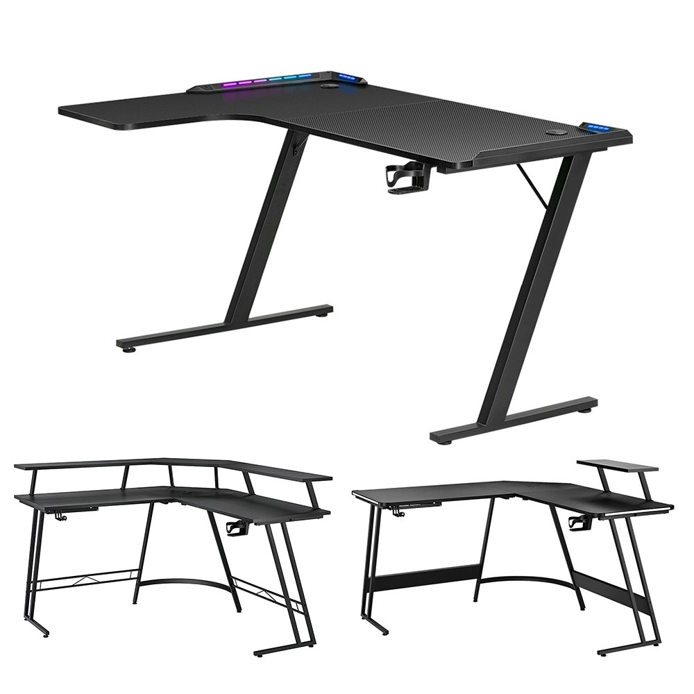 Furb L Shape Gaming Computer Desk RGB LED Corner Computer Carbon Fiber Table