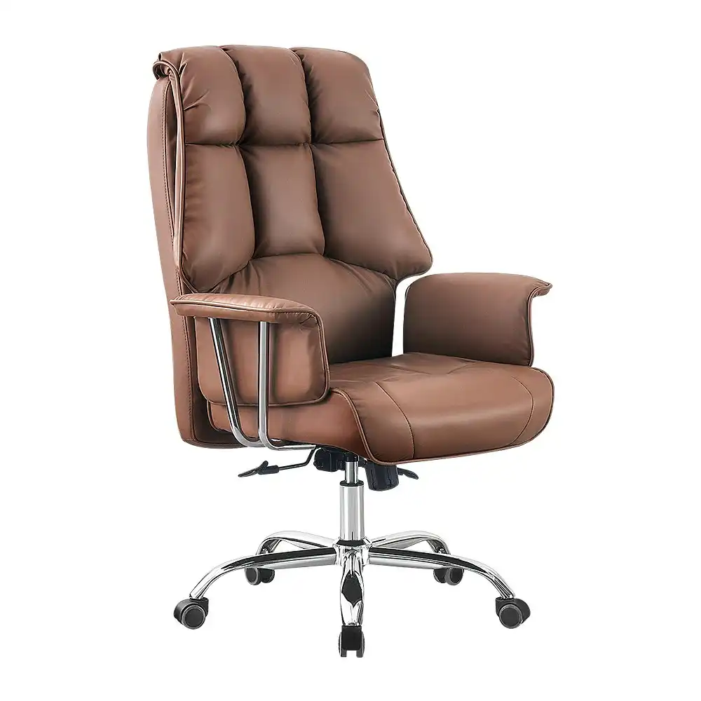 Furb Executive Office Chair PU Leather High-Back Thick Padded Back Support Brown