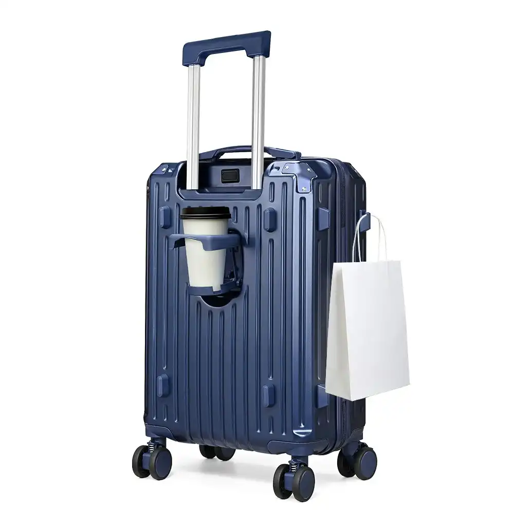 Tabibito 20" Luggage TSA Lock PC+ABS Suitcase USB Port Cup Holder Side Hook Navy