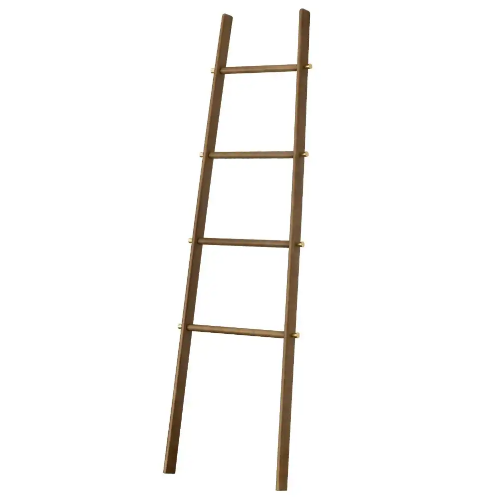 Furb 4-Tier Rubber Wood Freestanding Rack Towel Ladder Blanket Ladder Walnut