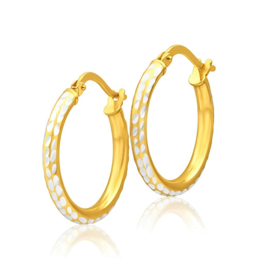 9ct Yellow Gold Silver Filled 15mm Hoop Earrings with diamond cut feature