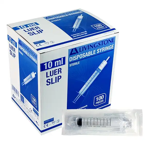 Livingstone Syringe 10ml Luer Slip Tip Concentric Nozzle Sterile 100 Box