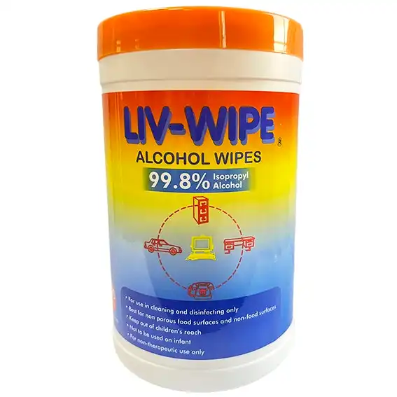 Liv-Wipe Antibacterial 99.8% Isopropyl Alcohol Sanitiser Wipes 100 Tub
