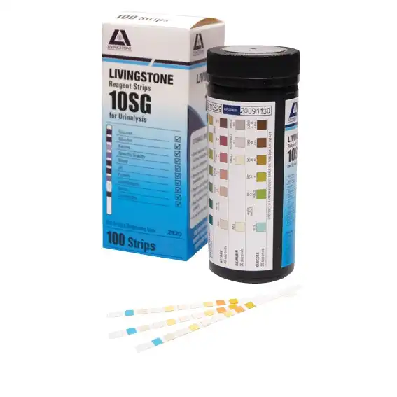 Livingstone Urine Reagent Multi Test Strips for Urinalysis, 10 Parameters plus Specific Gravity, 100 Tests/Vial