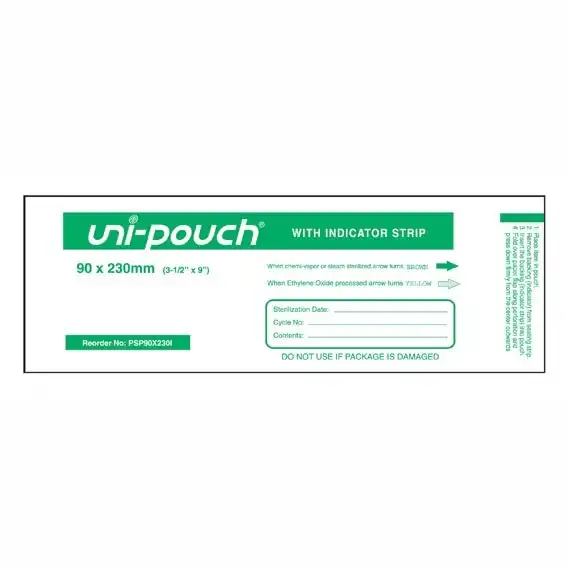 Uni-Pouch Sterilisation Pouch with Colour Change Indicator 90 x 230mm 200 box