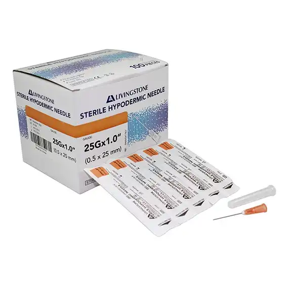 Livingstone Hypodermic Needle 25 Gauge x 1 Inch 25mm Sterile 100 Box